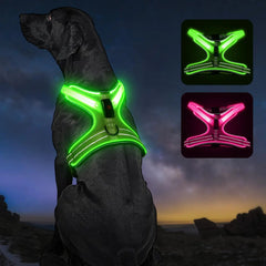 Light Up Dog Harness Rechargeable Led Dog Harness Adjustable Lighted Dog Harness Soft Mesh Dog Lights for Night Walking Led Safety Vest for Medium Large Dogs