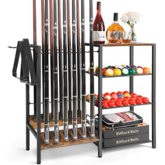 Pool Stick Holder Floor Stand up to 12 Cue Sticks Pool Cue Holder with Balls Storage Pool Table Accessories Stand Large Pool Cue Rack Equipment Organizer Cue Stick Holder for Billiard Game Room