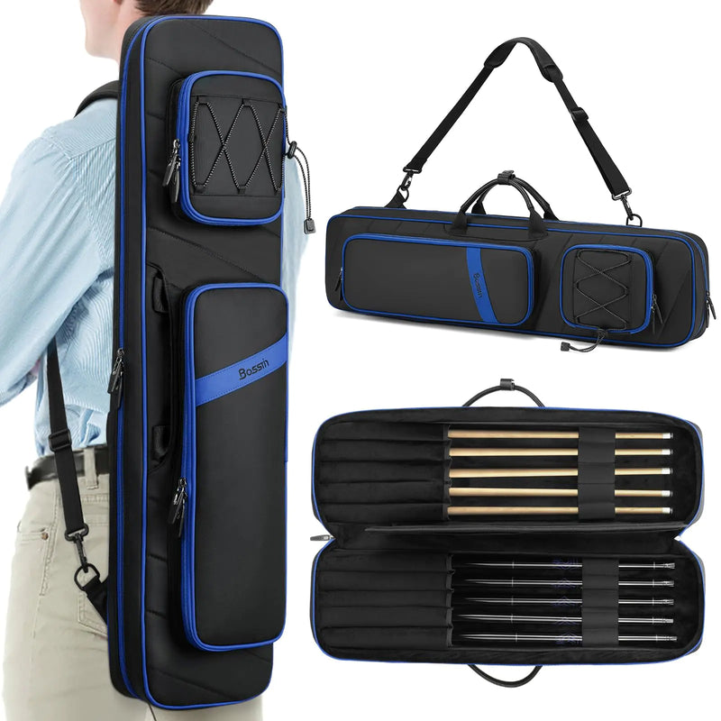 BOSSTIN Pool Cue Case 5x5 Pool Stick Billiard Cue Accessories Soft Padded Bag Case (Blue)