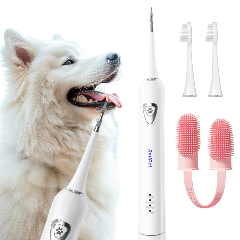 Roilpet Dog Teeth Cleaning Kit Dog Plaque and Tartar Remover with Dog Finger Toothbrush Rechargeable Sonic Electric Dog Tooth Scraper & Brushing Kit for Dog Pet