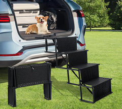 Dog Stairs for Car Foldable Dog Stairs with Non-Slip Dog Paw Print Oxford Cloth 4 Steps Dog Stairs Support 150 lbs for Large Dog Injured Dog Short Legged Dog Suitable for Cars SUVs High Beds